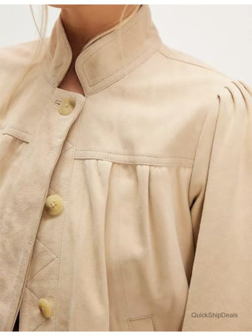 Faux Suede Cropped Bomber Jacket Button Down Pockets Casual Coat - Picture 3 of 6